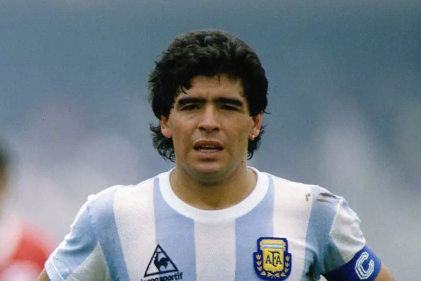 messi and maradona-maradona in blue white argentina jersey