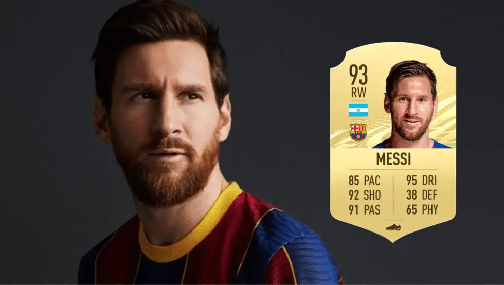 fifa 21 best strikers - lionel messi with fifa rating
